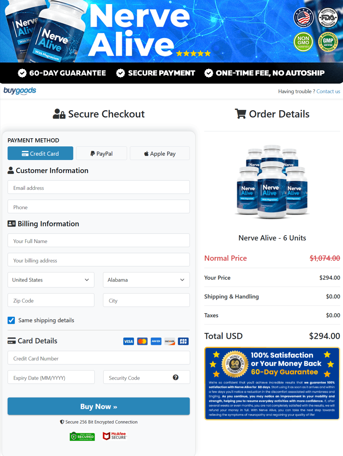 NerveAlive Billing Interface & Checkout Security Preview